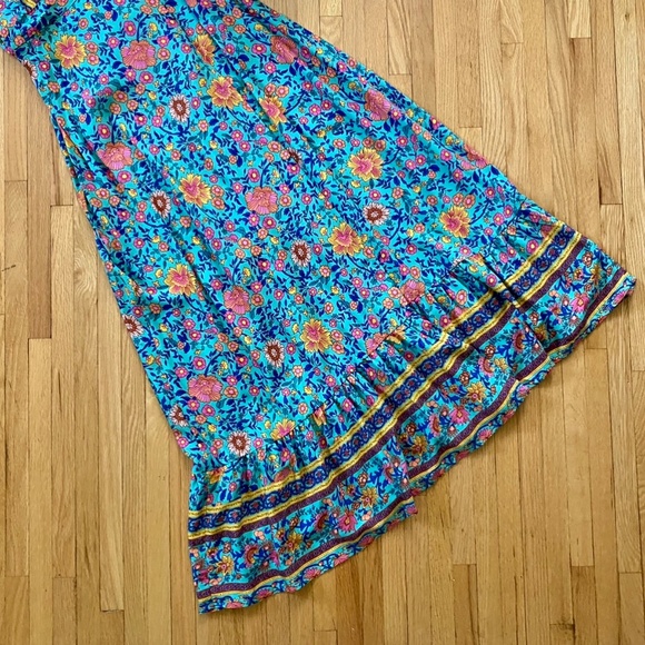 Floral V-Neck Surplice Hem Wrap Tie Side Butterfly Sleeve Maxi Dress Size S - Picture 6 of 12